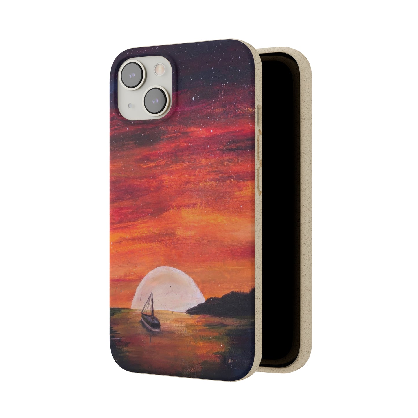 Biodegradable Phone Case Printed with "Setting Sun, Rising Moon" - art under moonlight