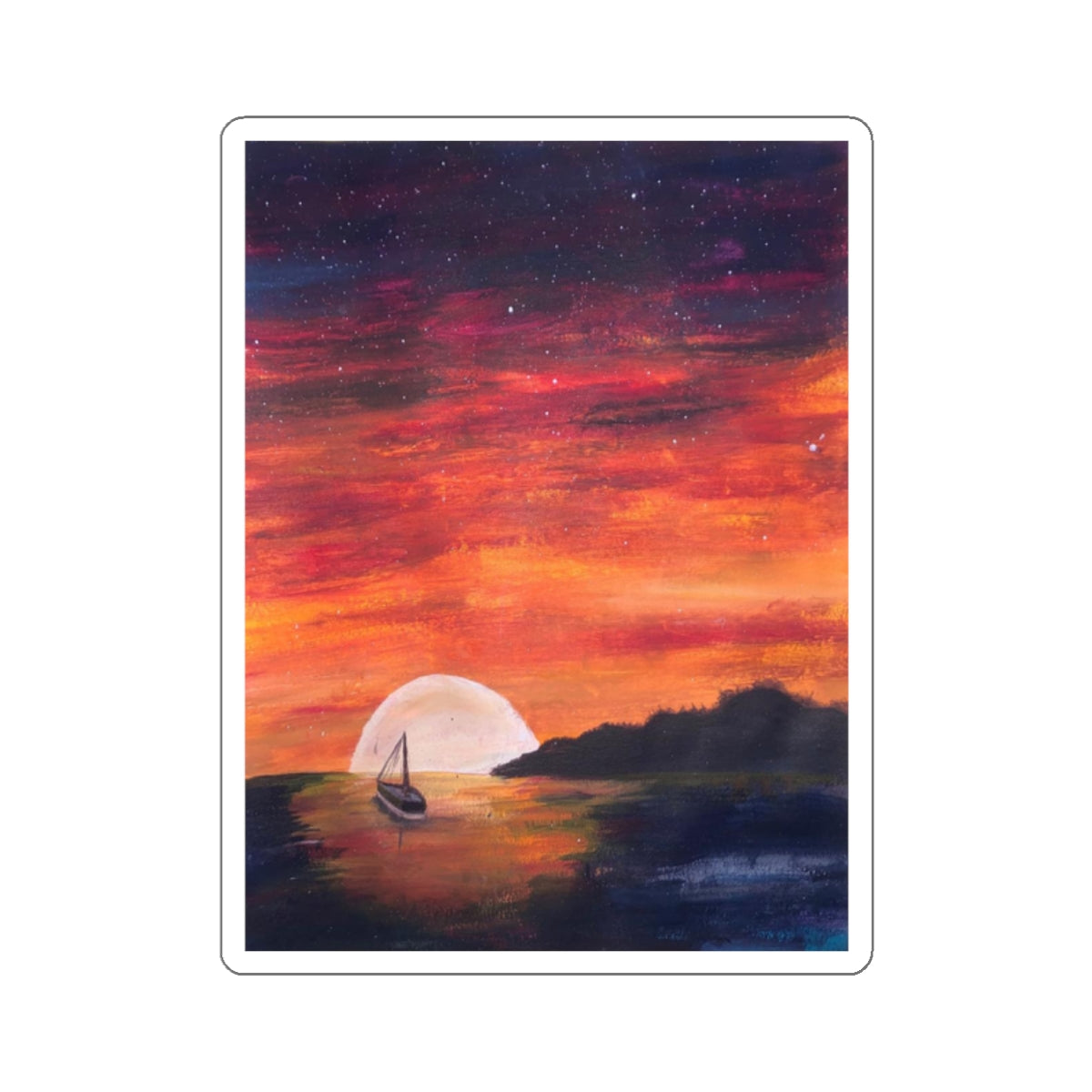 Vinyl Sticker of "Setting Sun, Rising Moon" - art under moonlight