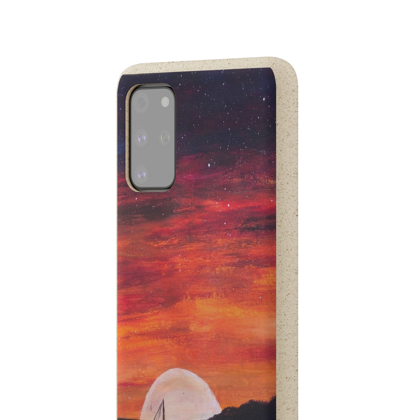 Biodegradable Phone Case Printed with "Setting Sun, Rising Moon" - art under moonlight