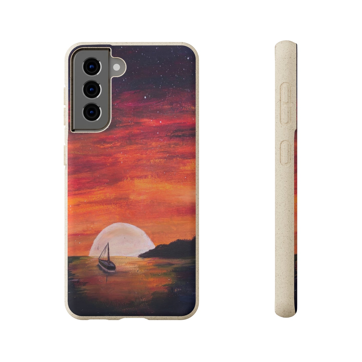 Biodegradable Phone Case Printed with "Setting Sun, Rising Moon" - art under moonlight