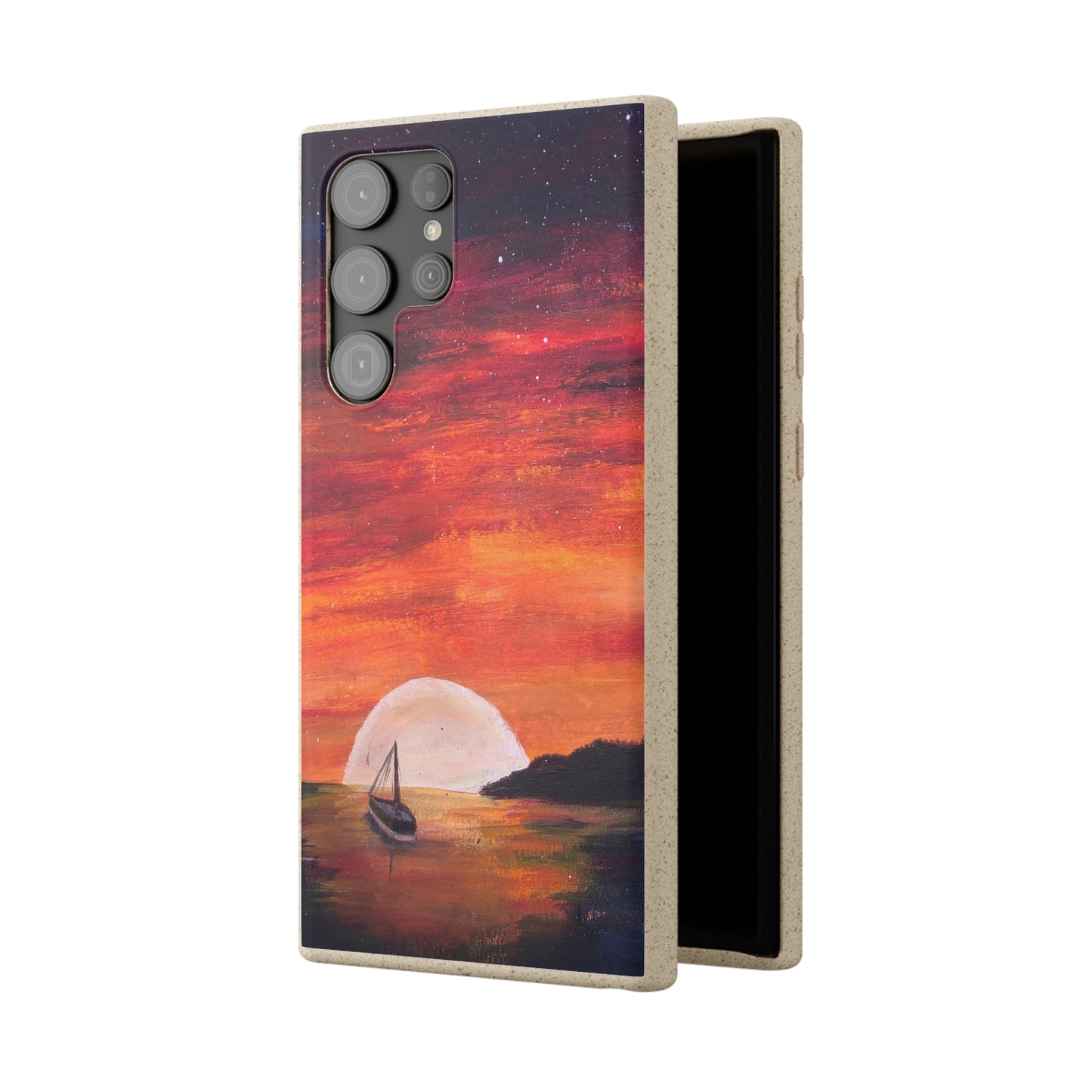 Biodegradable Phone Case Printed with "Setting Sun, Rising Moon" - art under moonlight