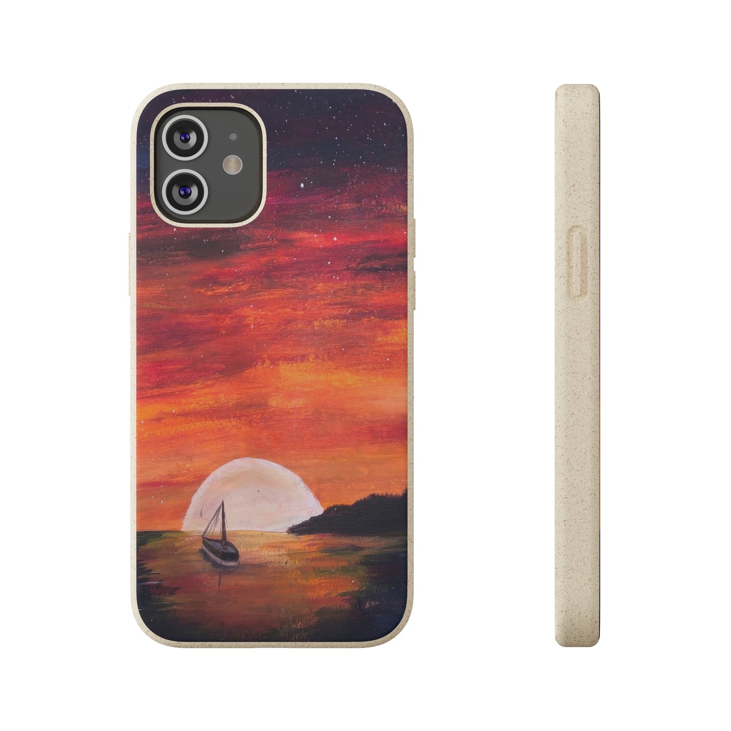 Biodegradable Phone Case Printed with "Setting Sun, Rising Moon" - art under moonlight