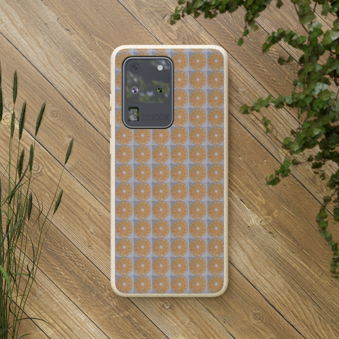 Biodegradable Phone Case Printed with Orange Drawing - art under moonlight