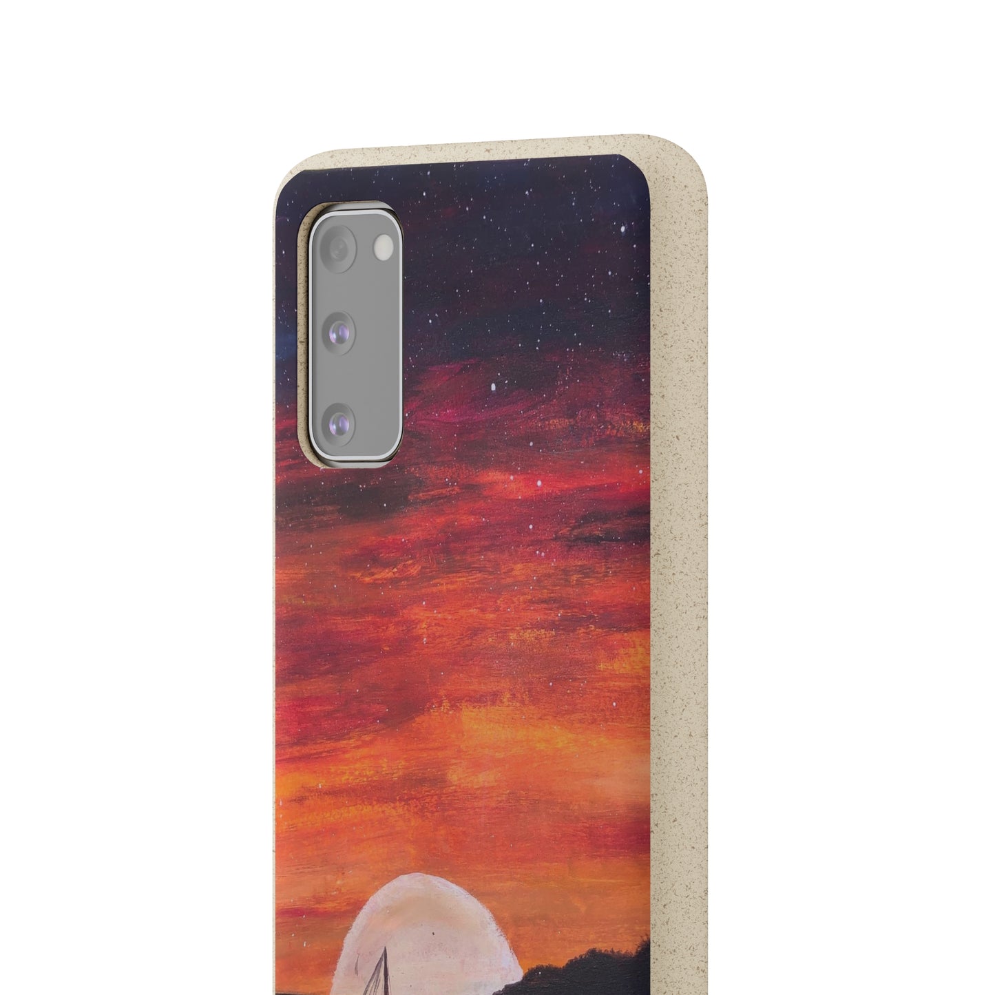 Biodegradable Phone Case Printed with "Setting Sun, Rising Moon" - art under moonlight