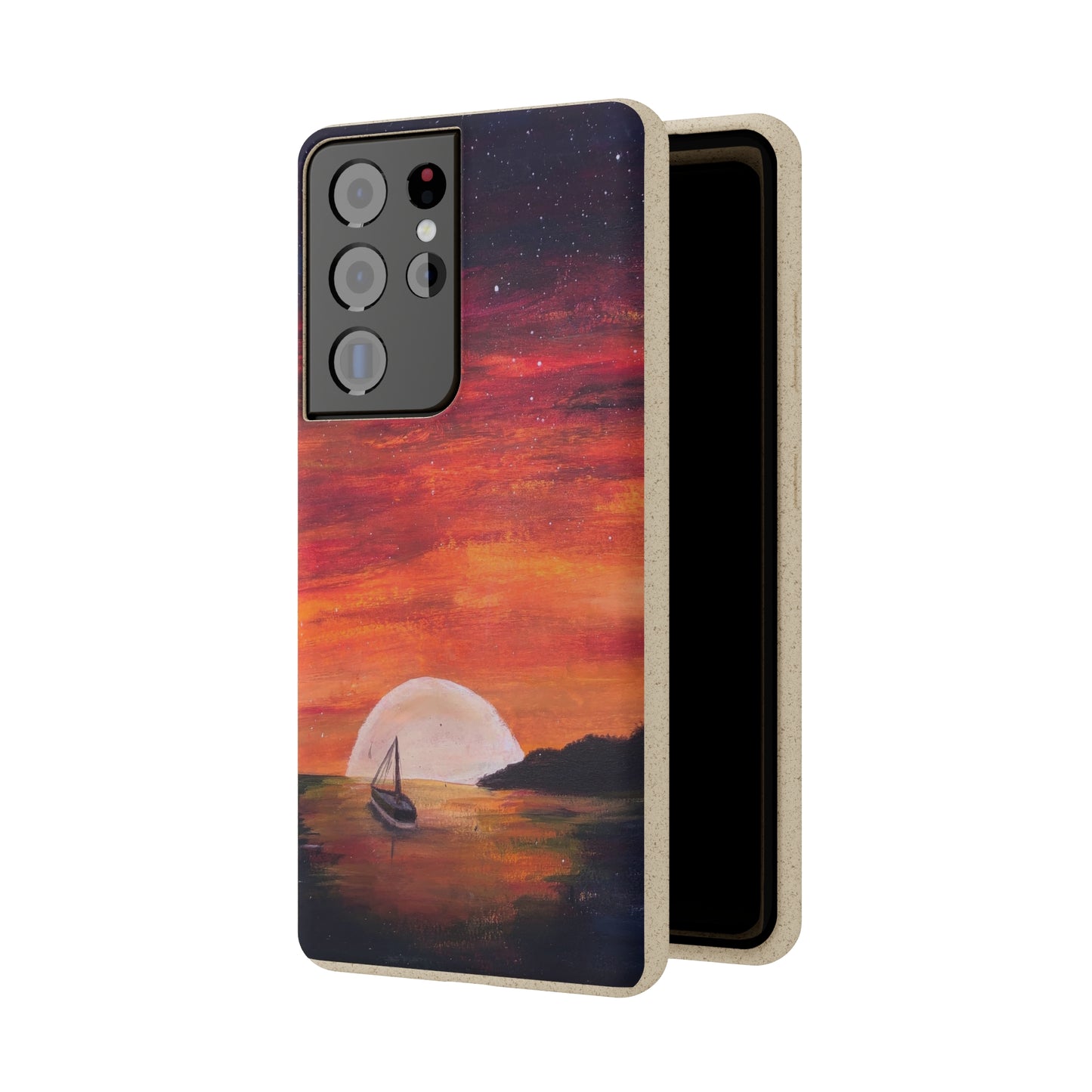 Biodegradable Phone Case Printed with "Setting Sun, Rising Moon" - art under moonlight
