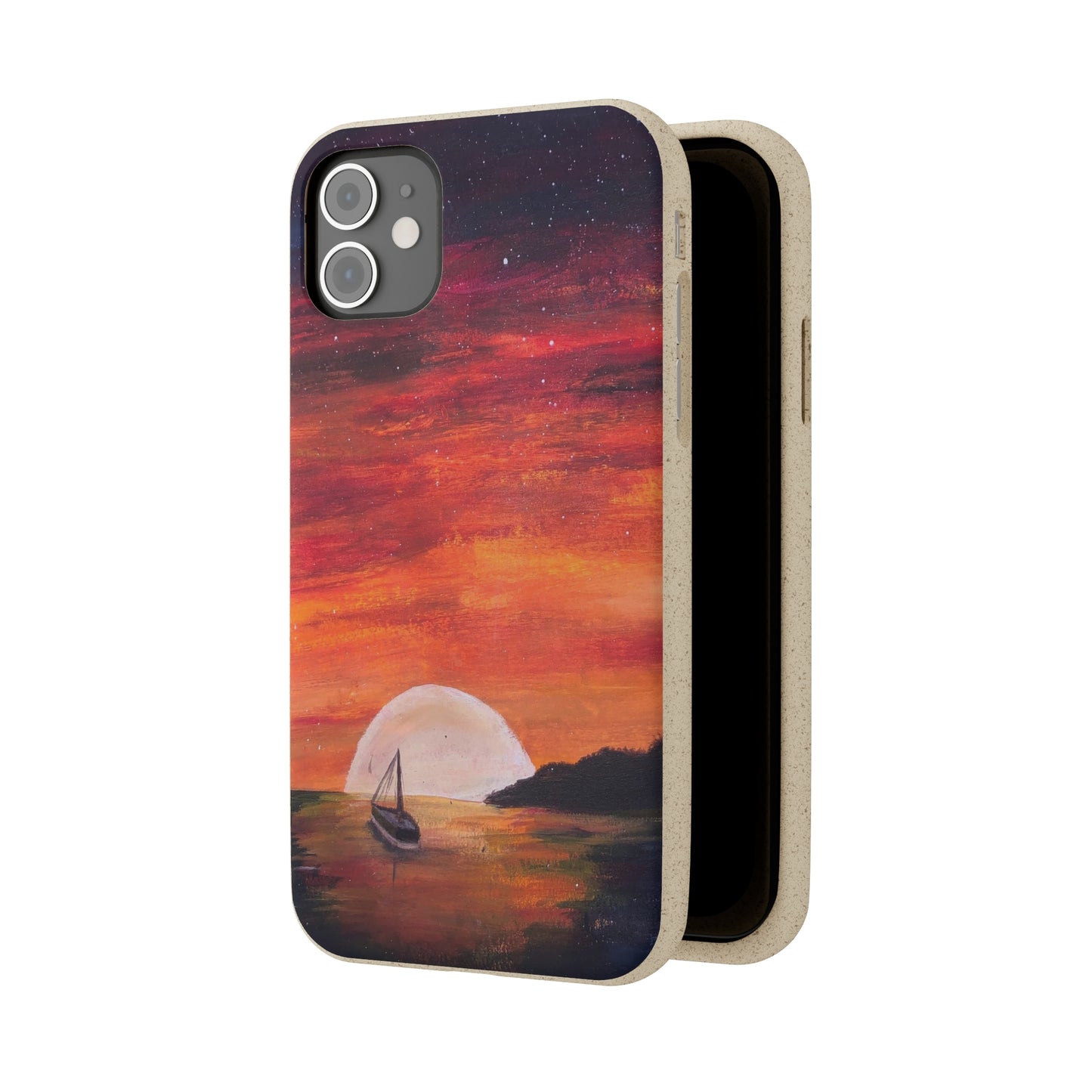 Biodegradable Phone Case Printed with "Setting Sun, Rising Moon" - art under moonlight