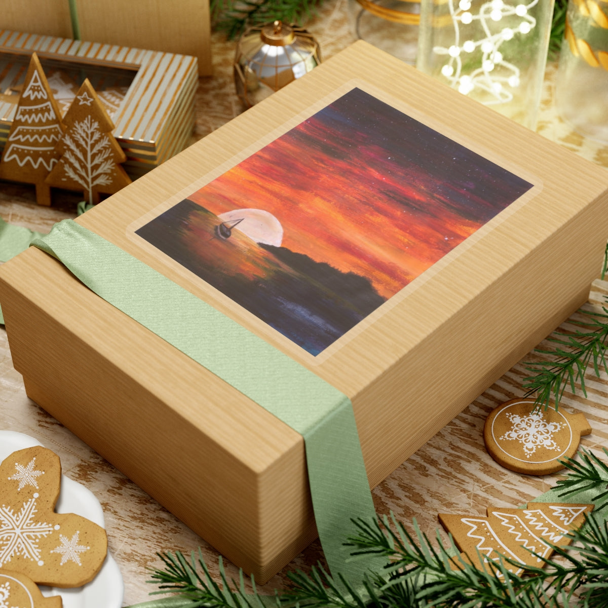 Vinyl Sticker of "Setting Sun, Rising Moon" - art under moonlight