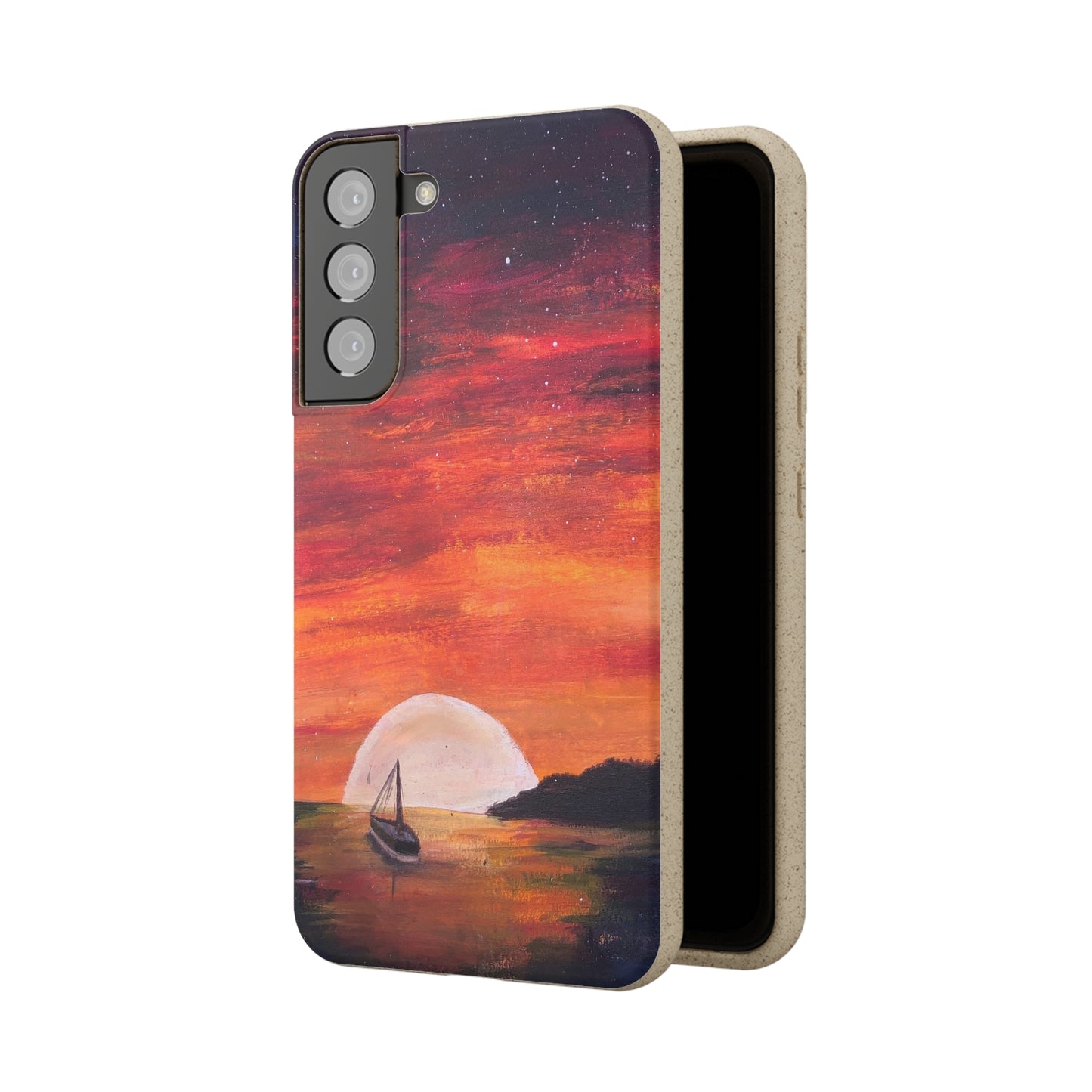 Biodegradable Phone Case Printed with "Setting Sun, Rising Moon" - art under moonlight