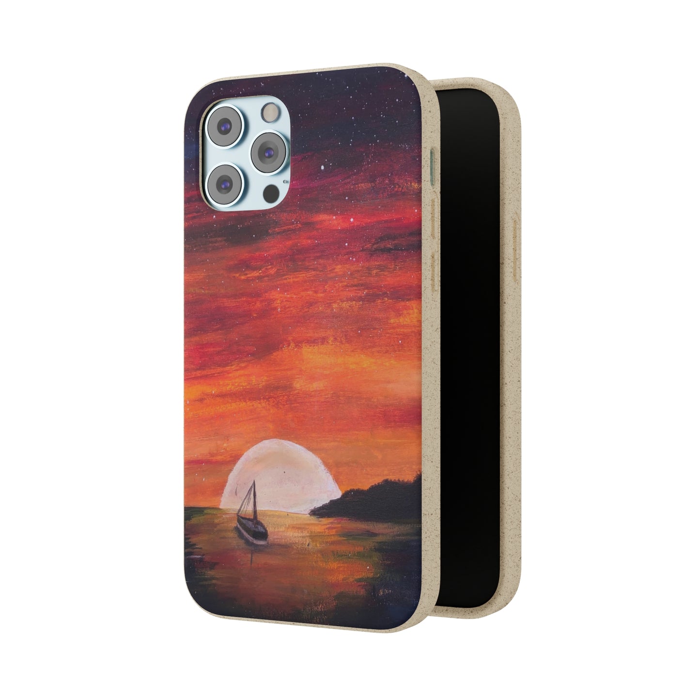 Biodegradable Phone Case Printed with "Setting Sun, Rising Moon" - art under moonlight