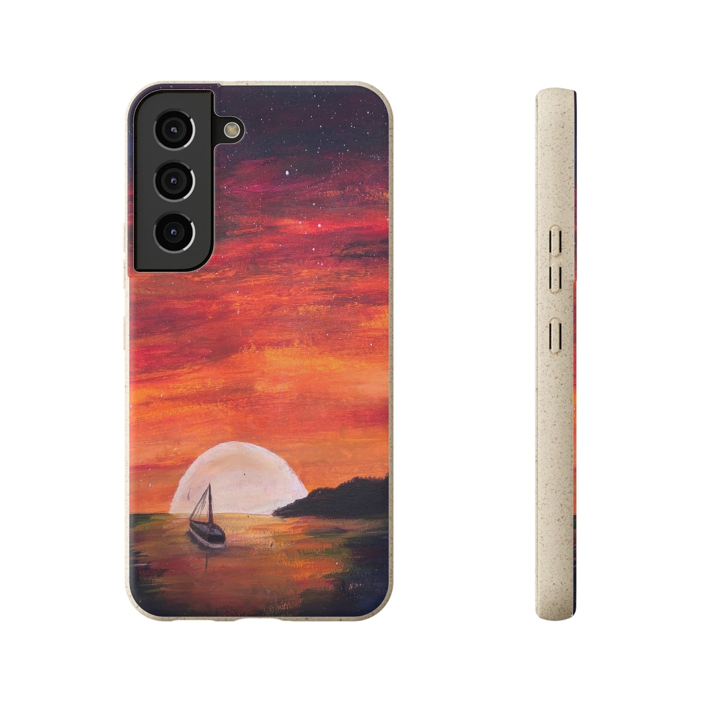 Biodegradable Phone Case Printed with "Setting Sun, Rising Moon" - art under moonlight