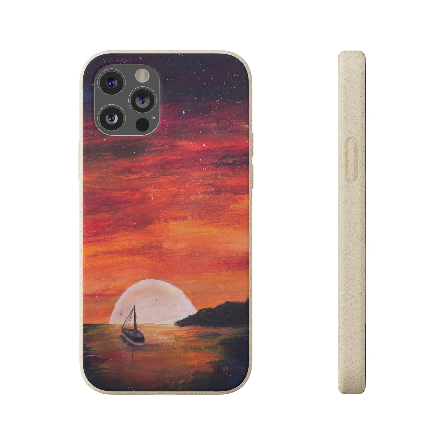 Biodegradable Phone Case Printed with "Setting Sun, Rising Moon" - art under moonlight