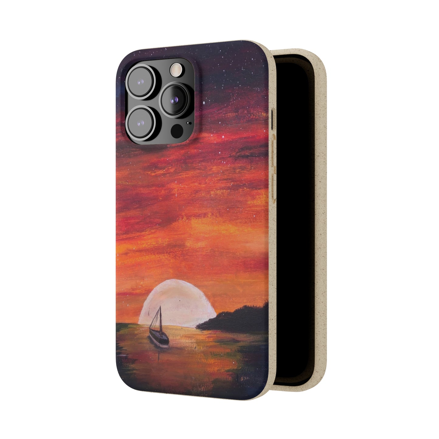 Biodegradable Phone Case Printed with "Setting Sun, Rising Moon" - art under moonlight