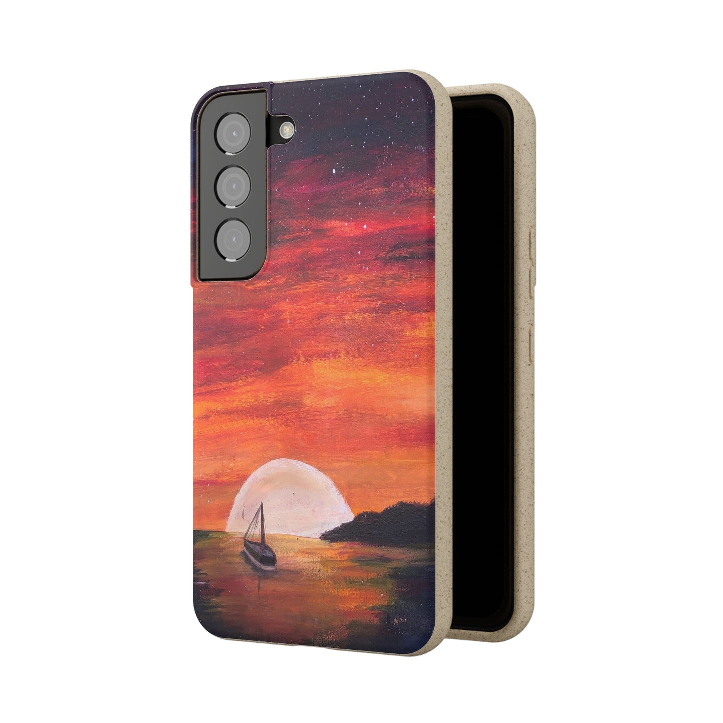 Biodegradable Phone Case Printed with "Setting Sun, Rising Moon" - art under moonlight