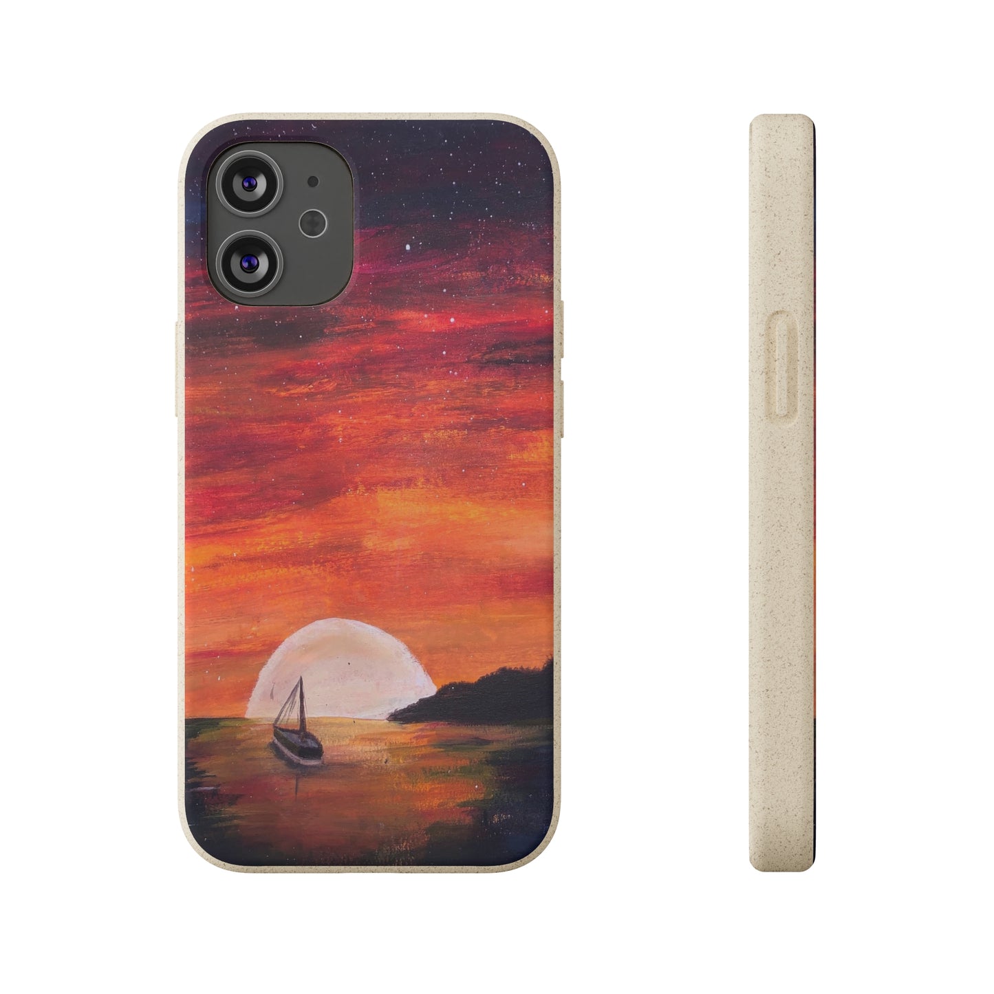 Biodegradable Phone Case Printed with "Setting Sun, Rising Moon" - art under moonlight