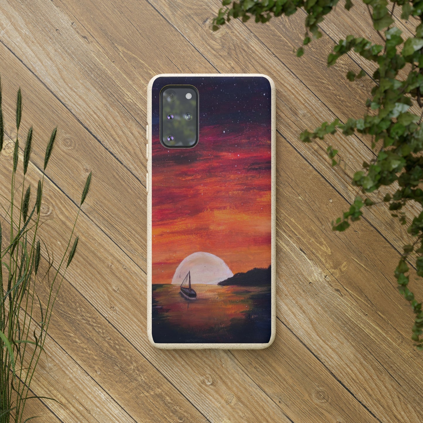 Biodegradable Phone Case Printed with "Setting Sun, Rising Moon" - art under moonlight