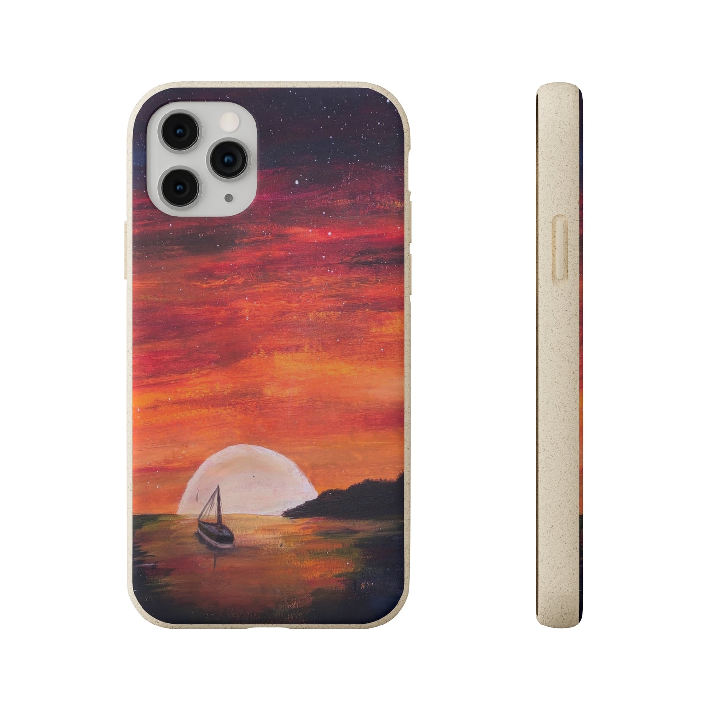 Biodegradable Phone Case Printed with "Setting Sun, Rising Moon" - art under moonlight