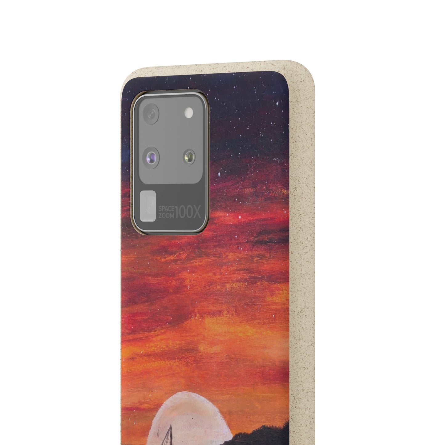 Biodegradable Phone Case Printed with "Setting Sun, Rising Moon" - art under moonlight
