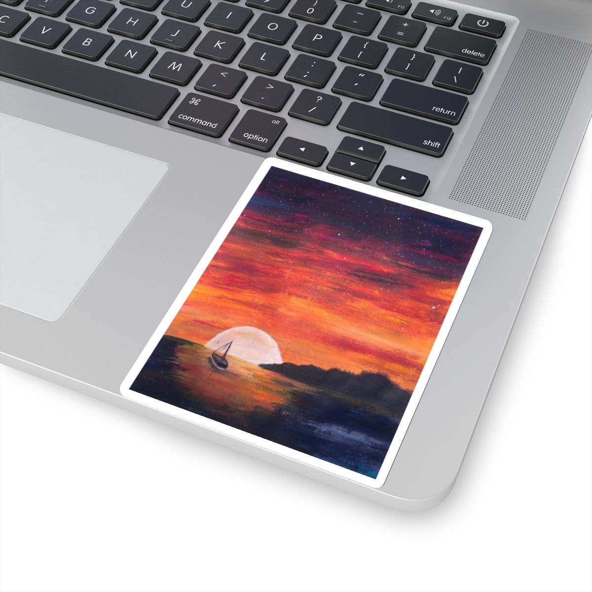 Vinyl Sticker of "Setting Sun, Rising Moon" - art under moonlight