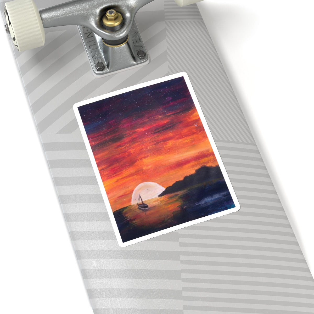 Vinyl Sticker of "Setting Sun, Rising Moon" - art under moonlight