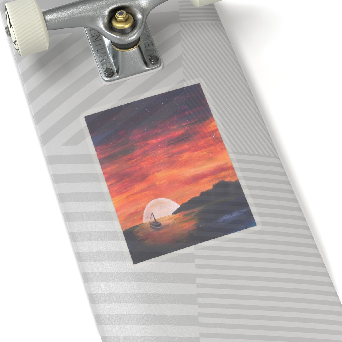 Vinyl Sticker of "Setting Sun, Rising Moon" - art under moonlight