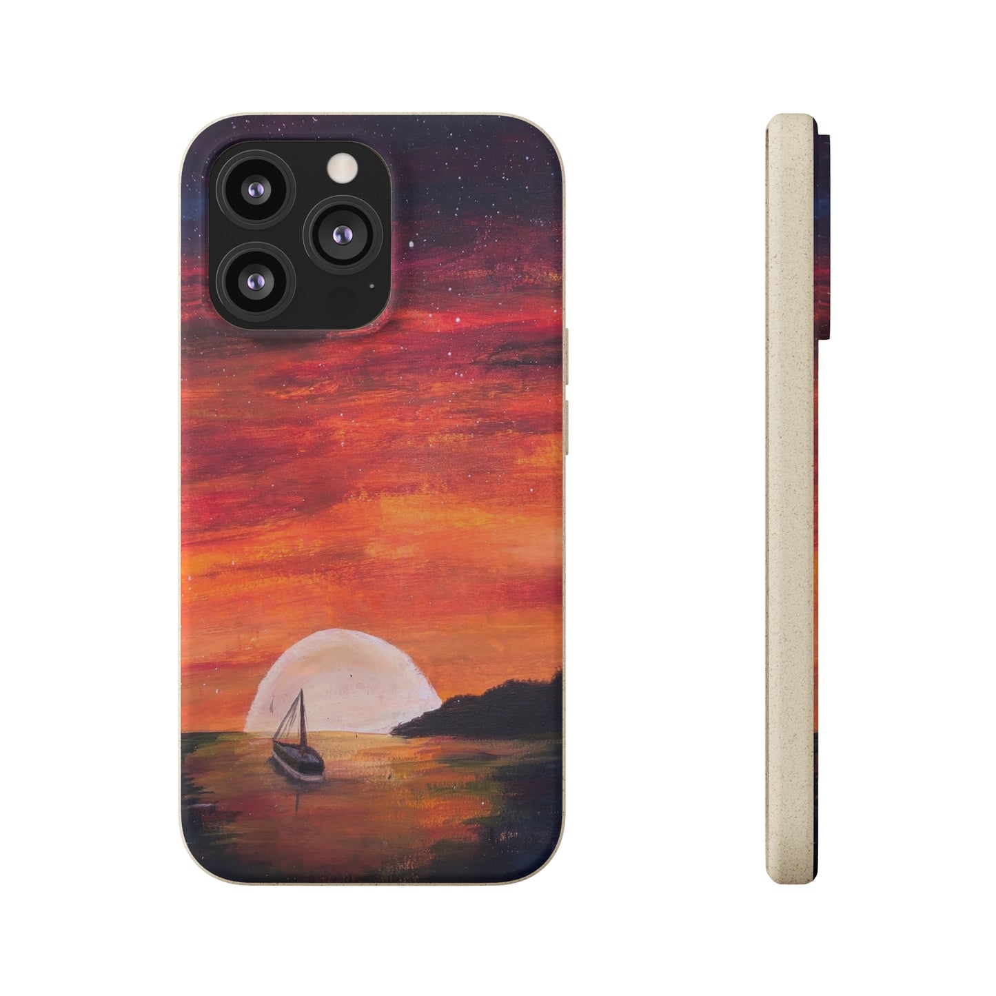 Biodegradable Phone Case Printed with "Setting Sun, Rising Moon" - art under moonlight