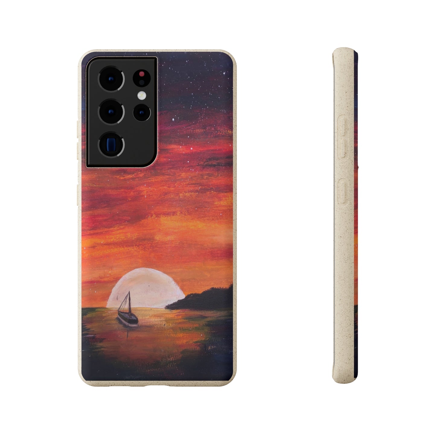 Biodegradable Phone Case Printed with "Setting Sun, Rising Moon" - art under moonlight