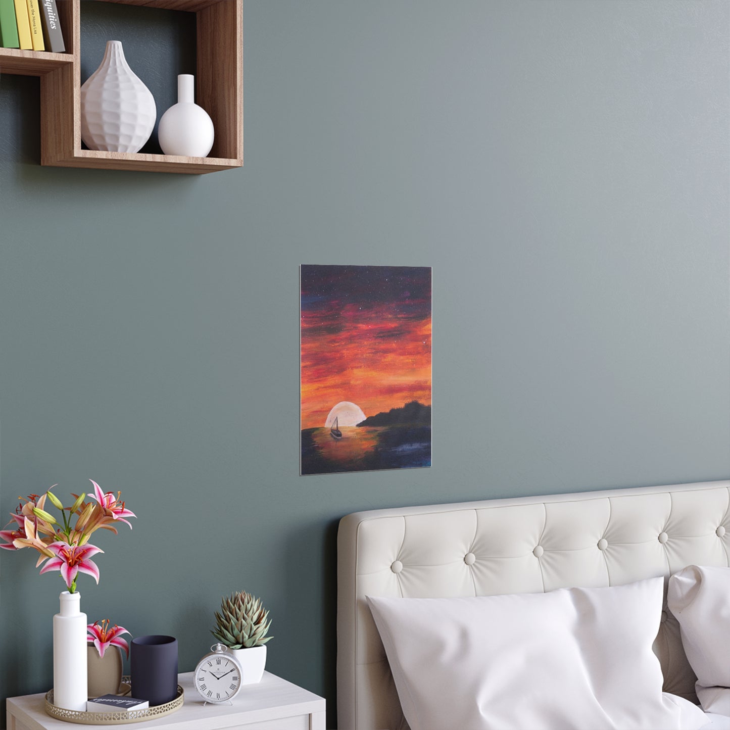 Indoor and Outdoor Silk Poster Print of “Setting Sun, Rising Moon" - art under moonlight