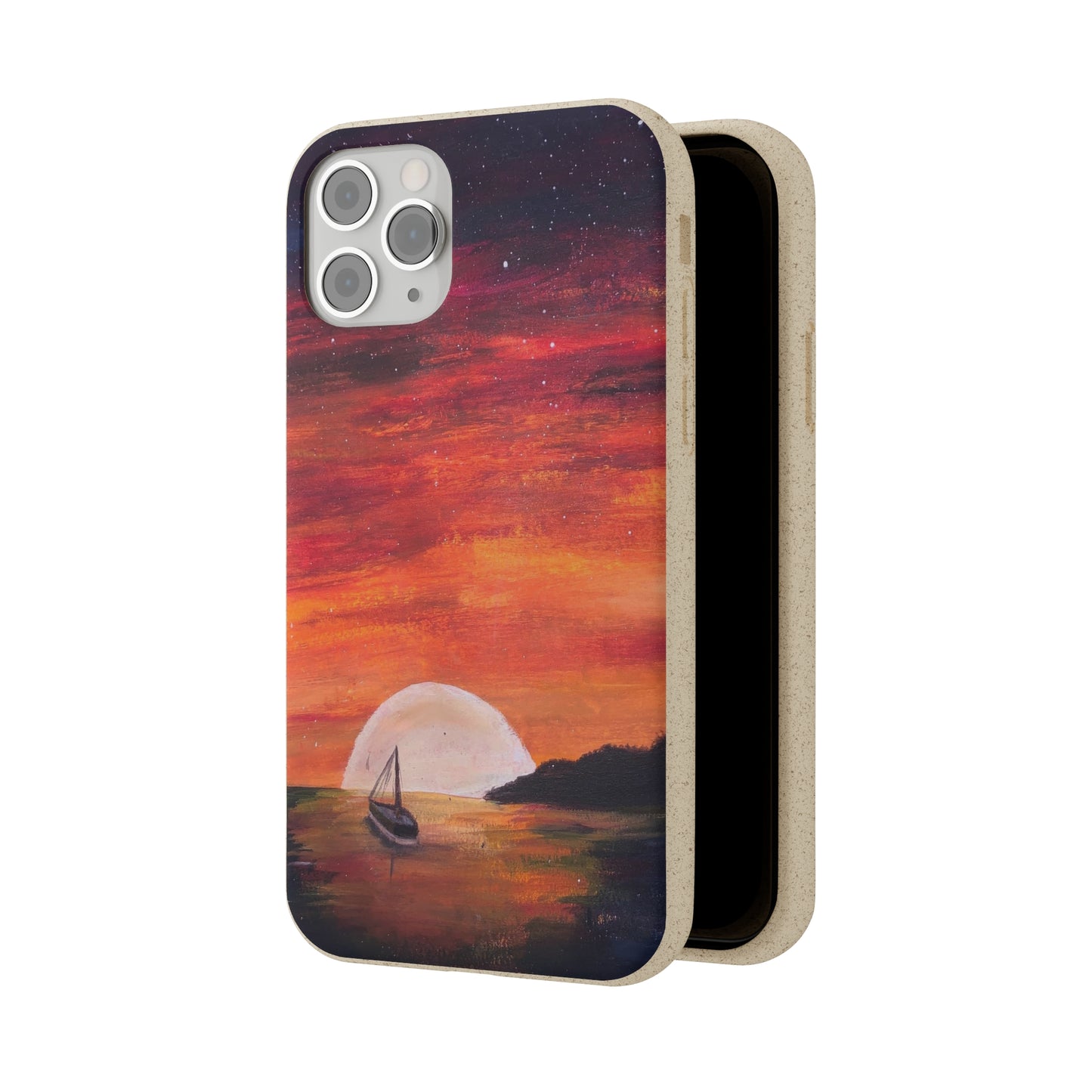 Biodegradable Phone Case Printed with "Setting Sun, Rising Moon" - art under moonlight