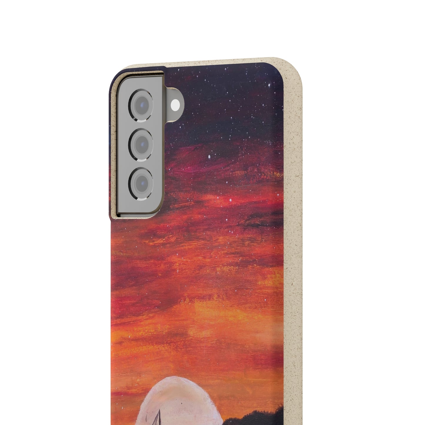 Biodegradable Phone Case Printed with "Setting Sun, Rising Moon" - art under moonlight