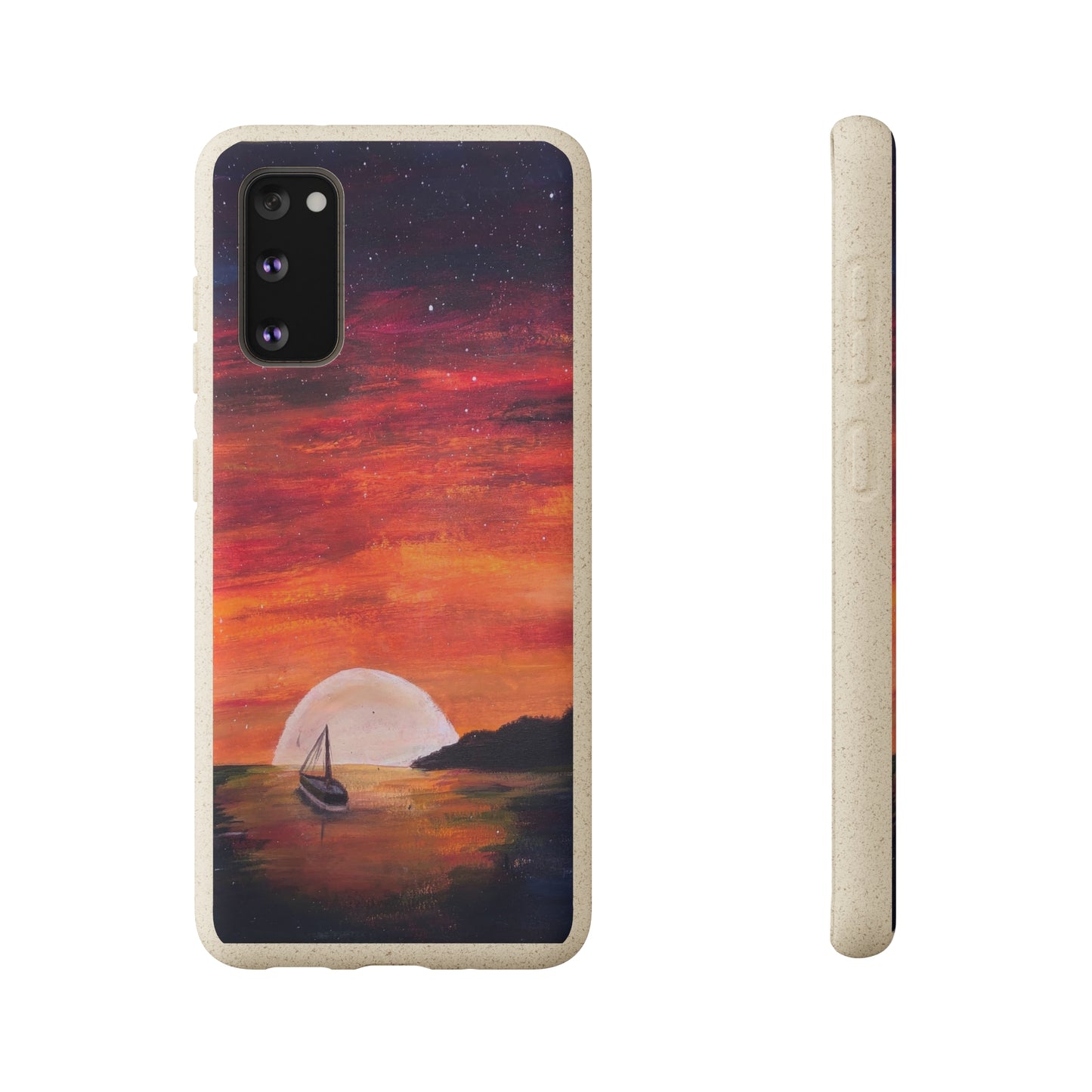 Biodegradable Phone Case Printed with "Setting Sun, Rising Moon" - art under moonlight