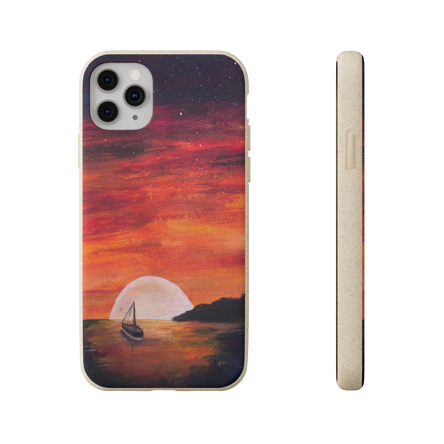 Biodegradable Phone Case Printed with "Setting Sun, Rising Moon" - art under moonlight