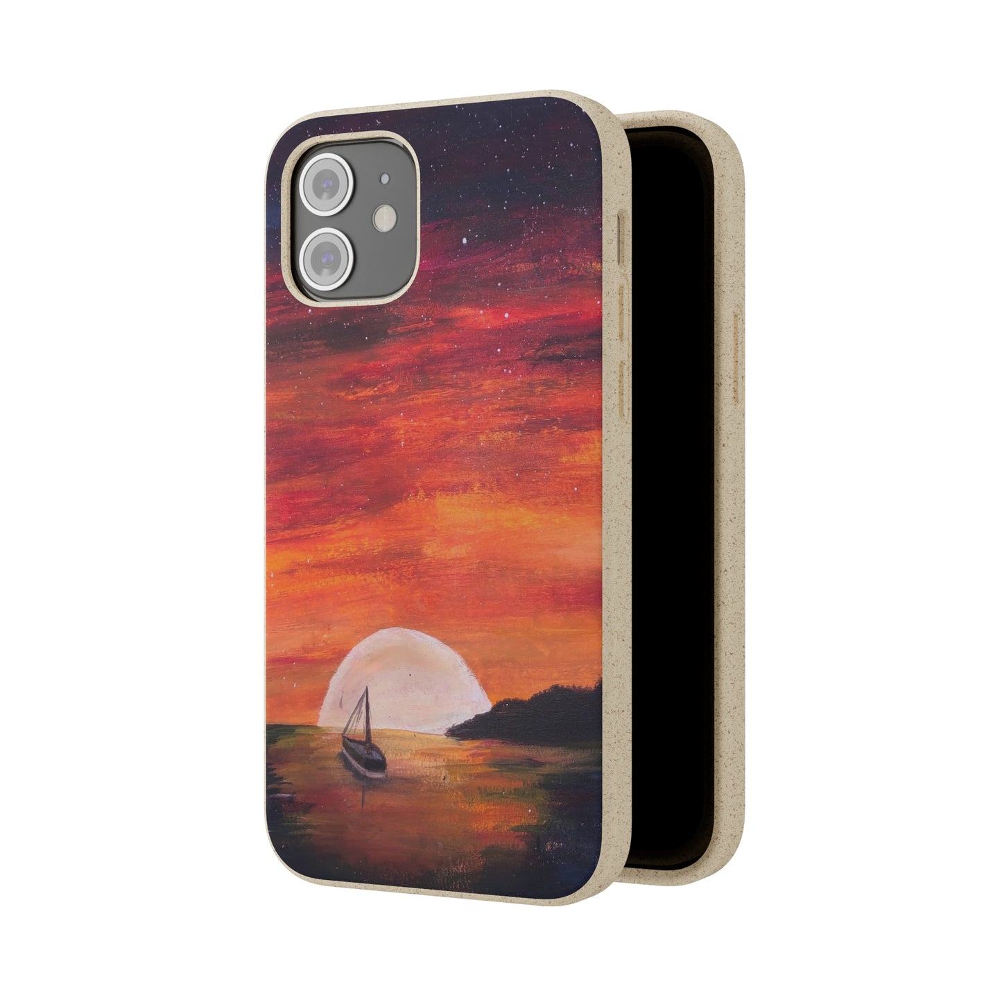 Biodegradable Phone Case Printed with "Setting Sun, Rising Moon" - art under moonlight