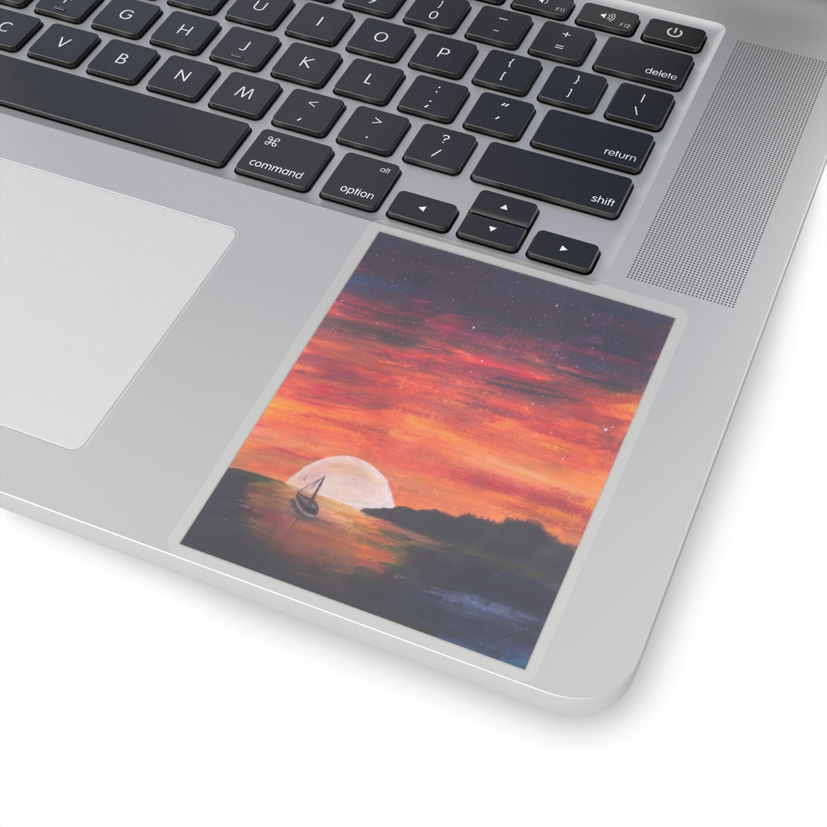 Vinyl Sticker of "Setting Sun, Rising Moon" - art under moonlight