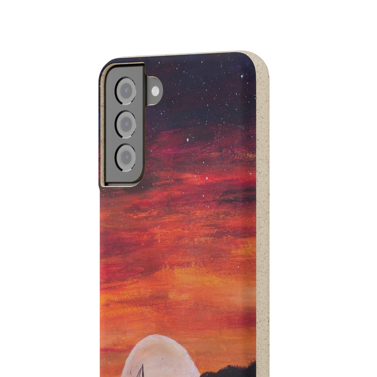 Biodegradable Phone Case Printed with "Setting Sun, Rising Moon" - art under moonlight
