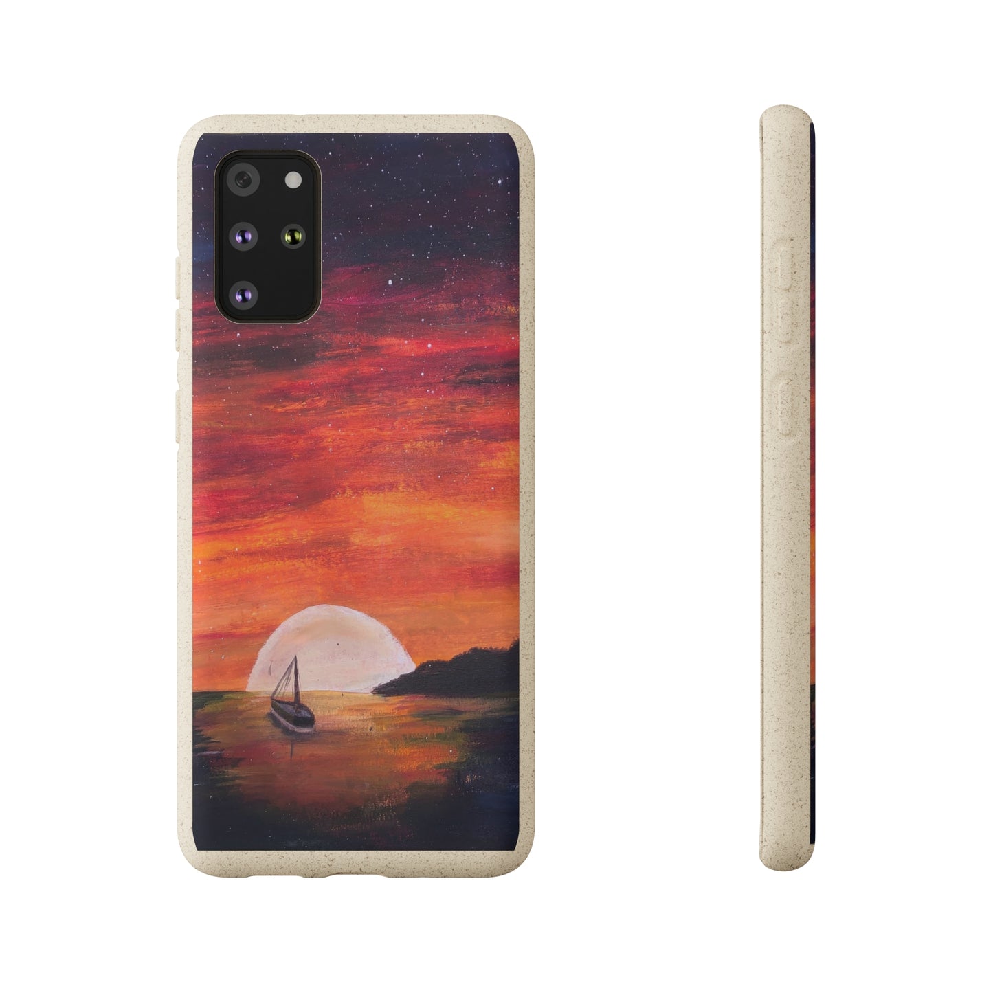 Biodegradable Phone Case Printed with "Setting Sun, Rising Moon" - art under moonlight