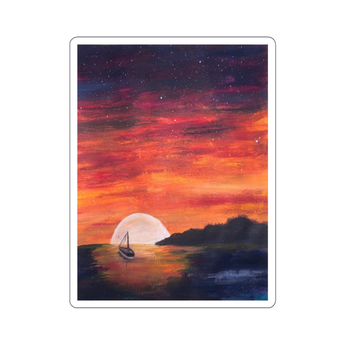 Vinyl Sticker of "Setting Sun, Rising Moon" - art under moonlight