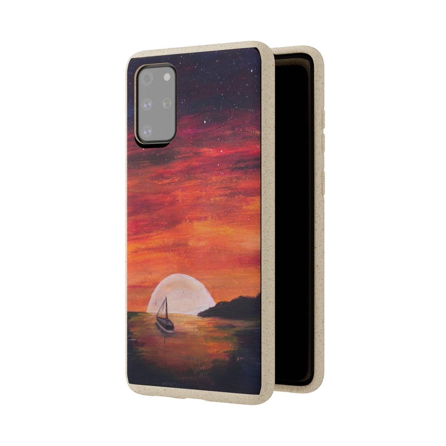 Biodegradable Phone Case Printed with "Setting Sun, Rising Moon" - art under moonlight