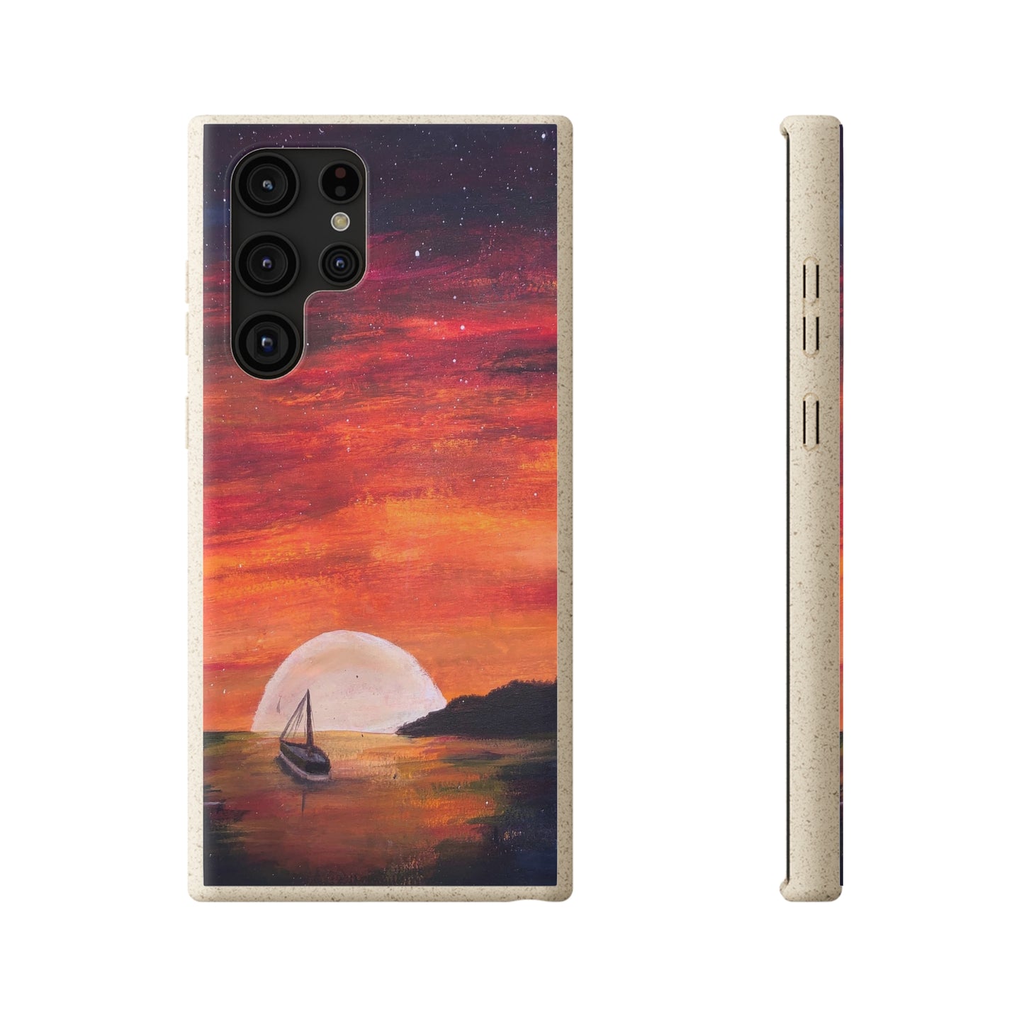 Biodegradable Phone Case Printed with "Setting Sun, Rising Moon" - art under moonlight