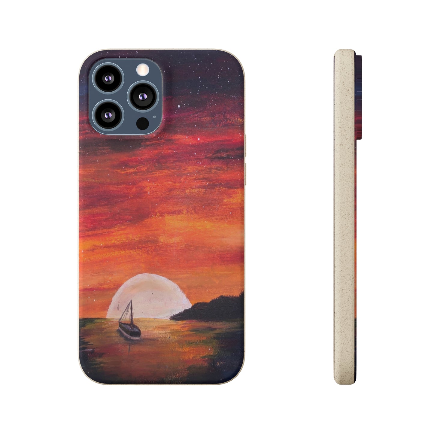 Biodegradable Phone Case Printed with "Setting Sun, Rising Moon" - art under moonlight