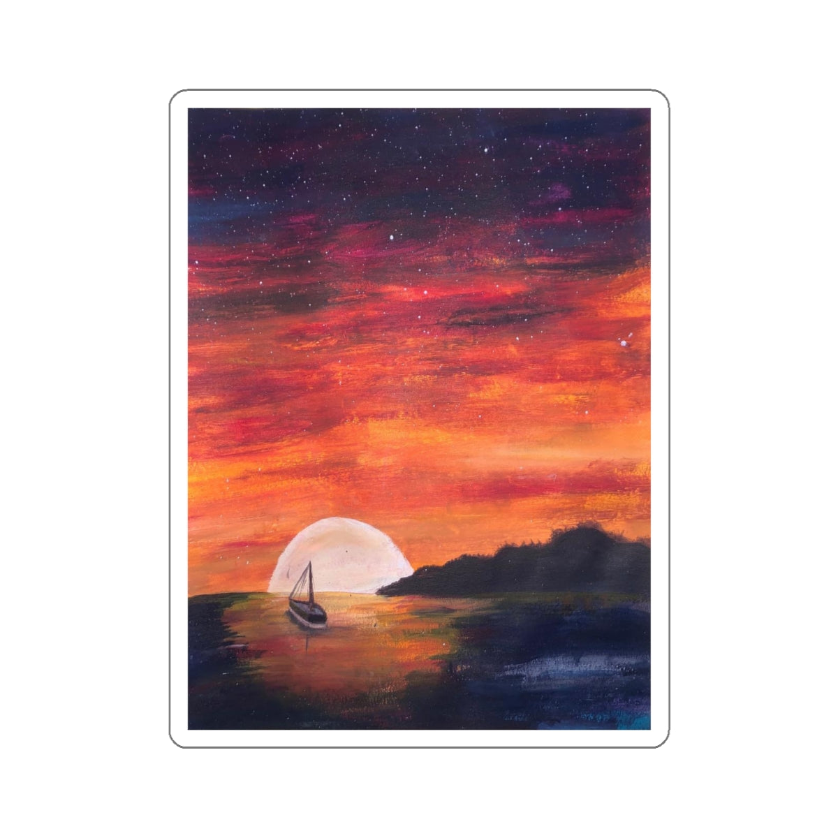 Vinyl Sticker of "Setting Sun, Rising Moon" - art under moonlight