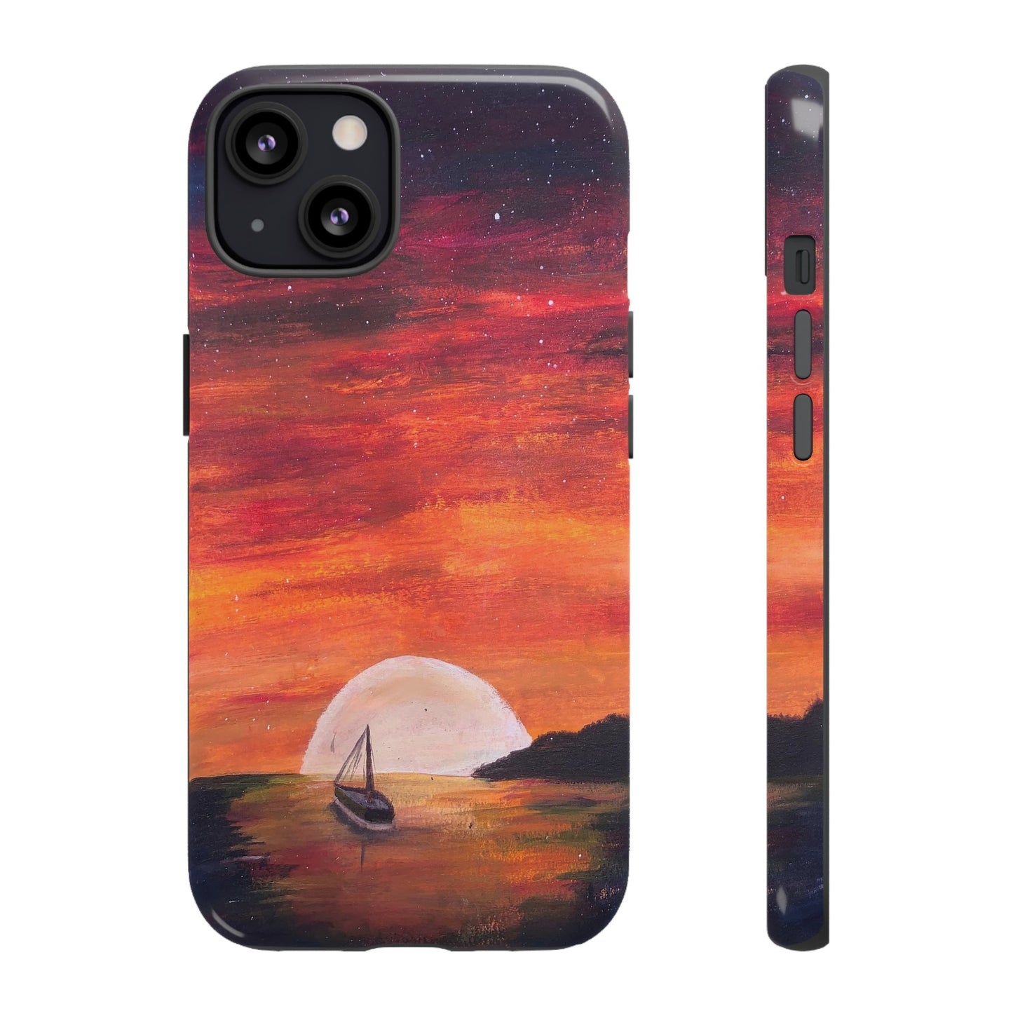 Tough case print of "Setting Sun, Rising Moon" - art under moonlight
