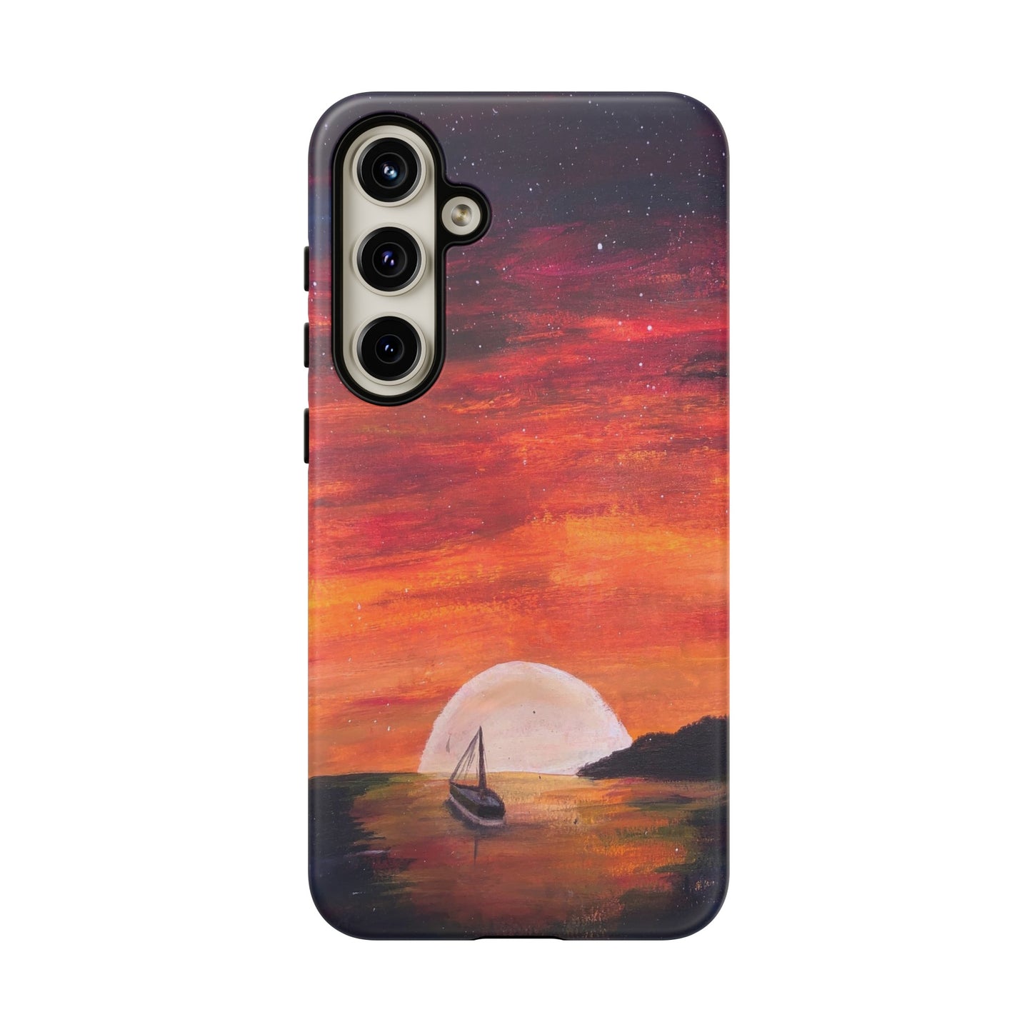 Tough case print of "Setting Sun, Rising Moon" - art under moonlight