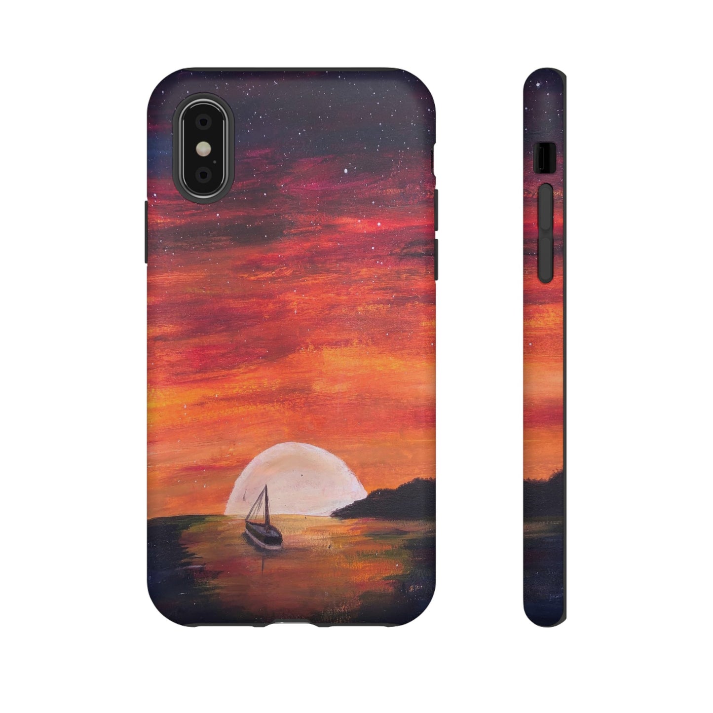 Tough case print of "Setting Sun, Rising Moon" - art under moonlight