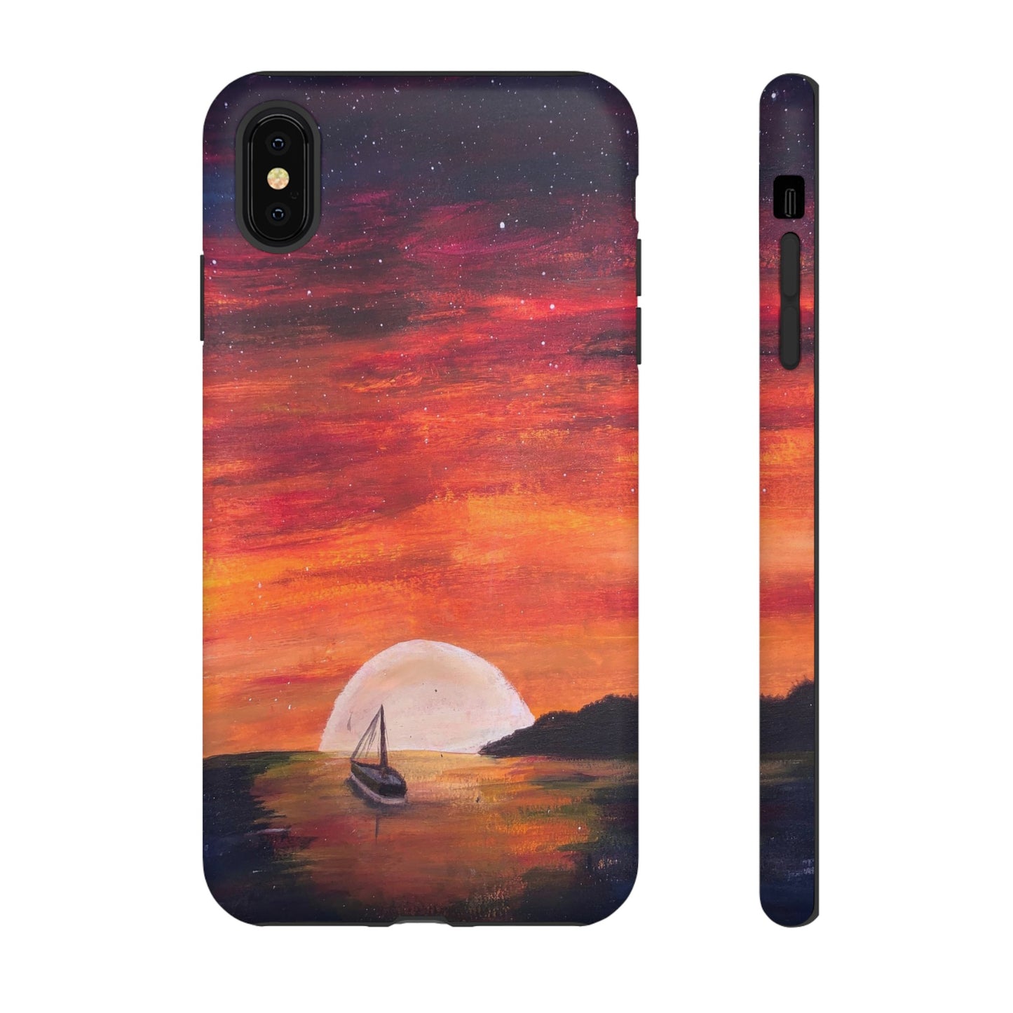 Tough case print of "Setting Sun, Rising Moon" - art under moonlight