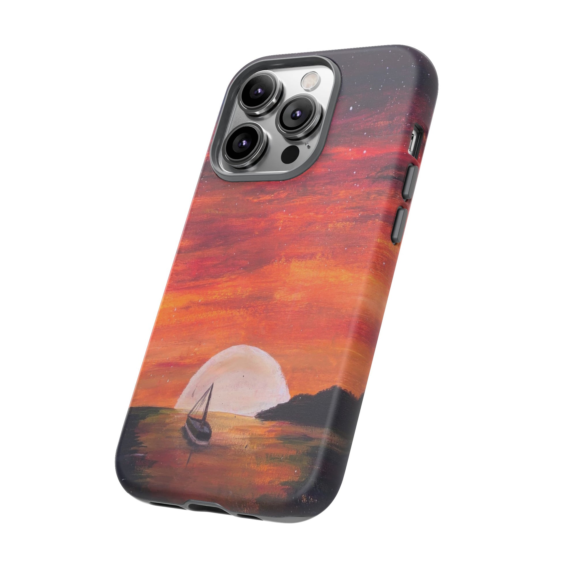 Tough case print of "Setting Sun, Rising Moon" - art under moonlight