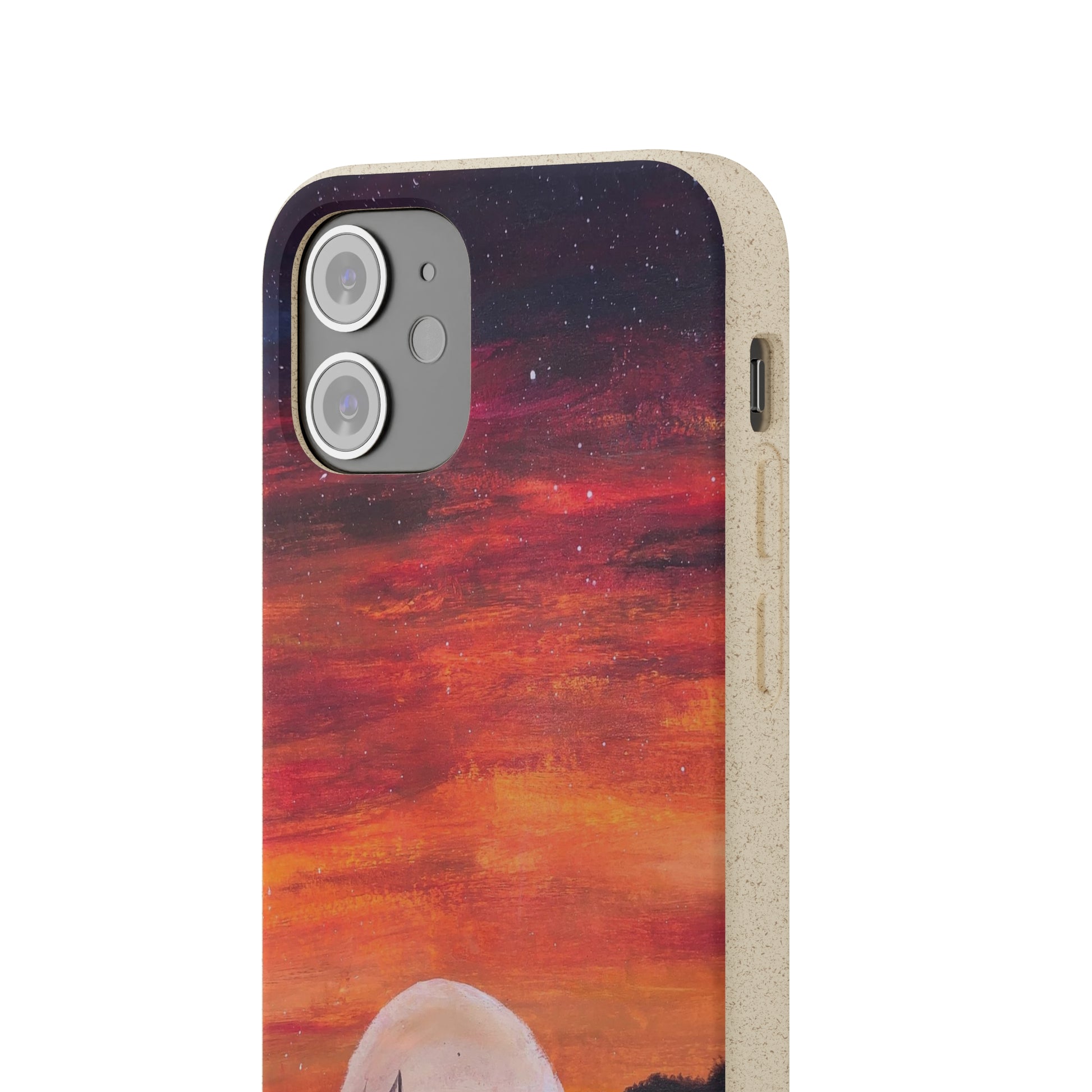 Biodegradable Phone Case Printed with "Setting Sun, Rising Moon" - art under moonlight
