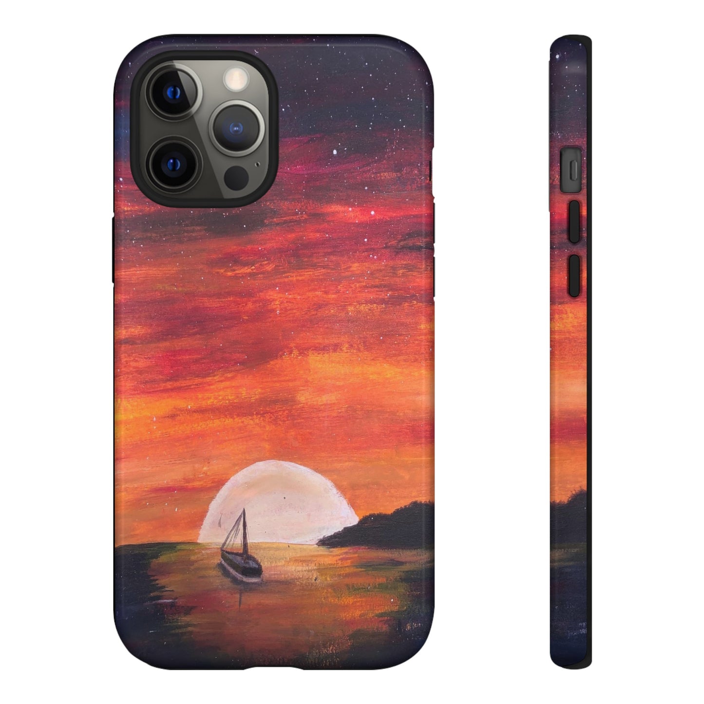 Tough case print of "Setting Sun, Rising Moon" - art under moonlight