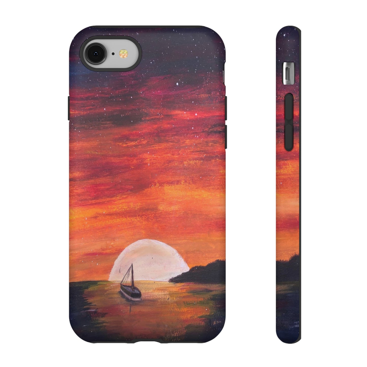 Tough case print of "Setting Sun, Rising Moon" - art under moonlight