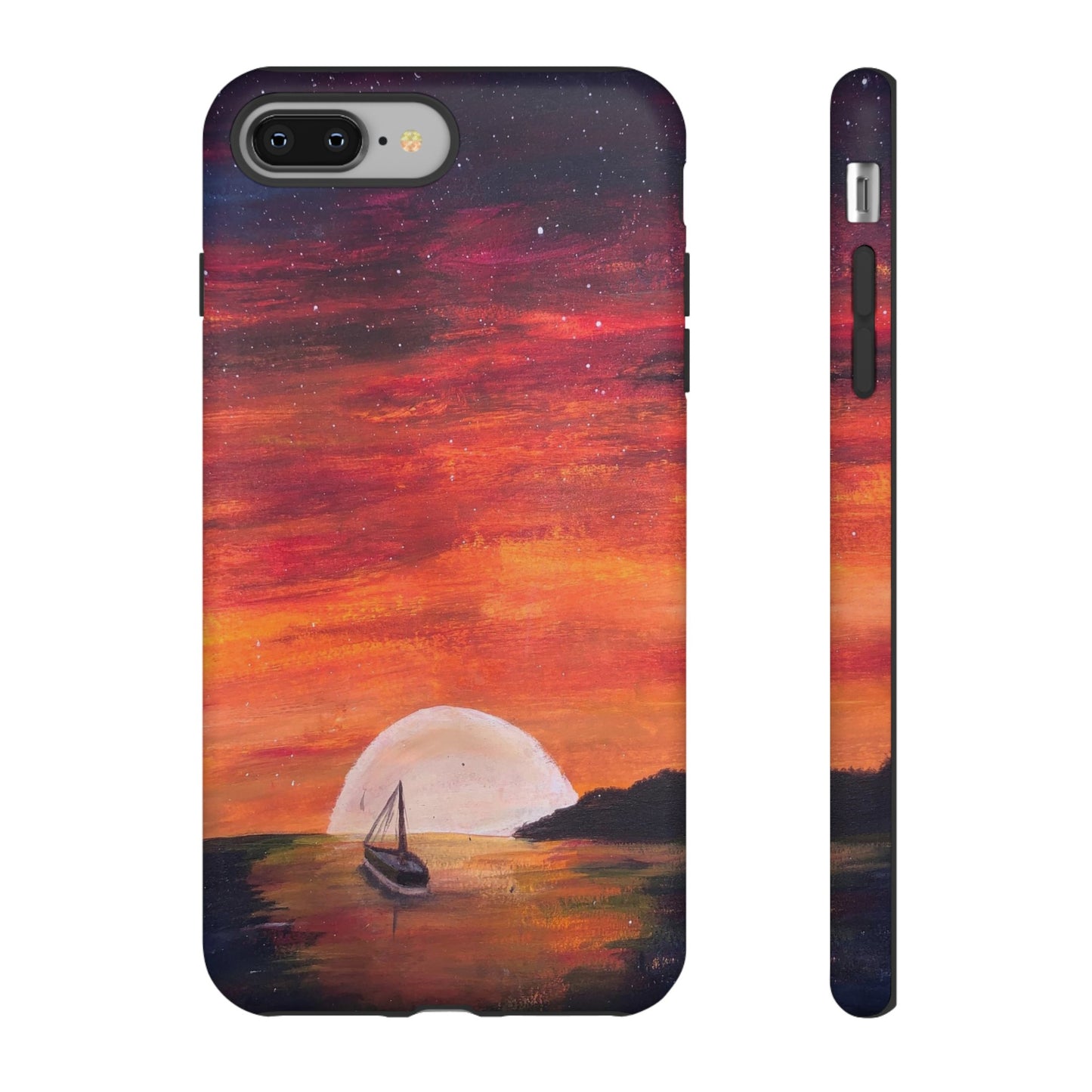 Tough case print of "Setting Sun, Rising Moon" - art under moonlight