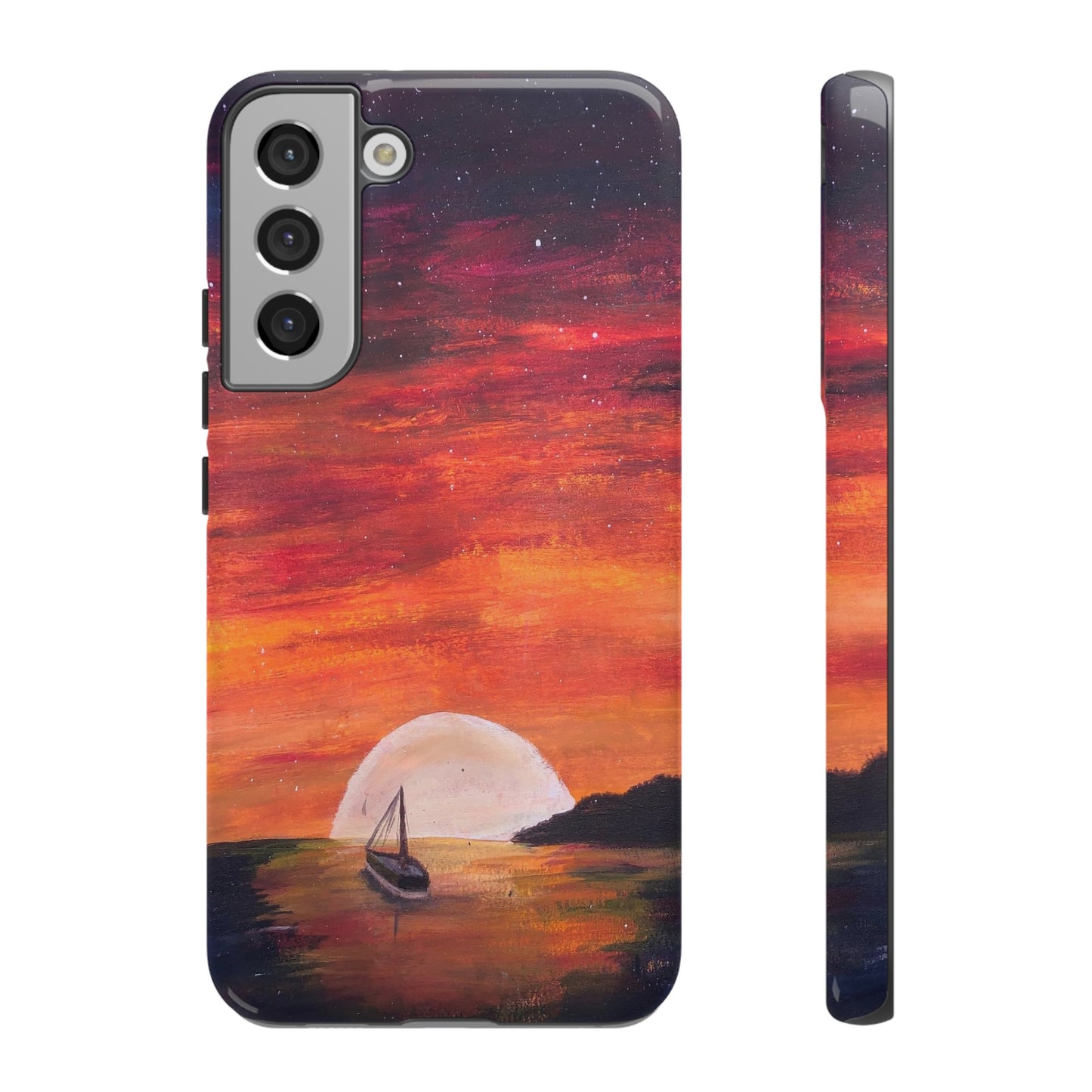 Tough case print of "Setting Sun, Rising Moon" - art under moonlight